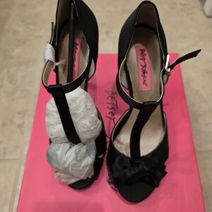 Betsey Johnson Black T-Strap Heels